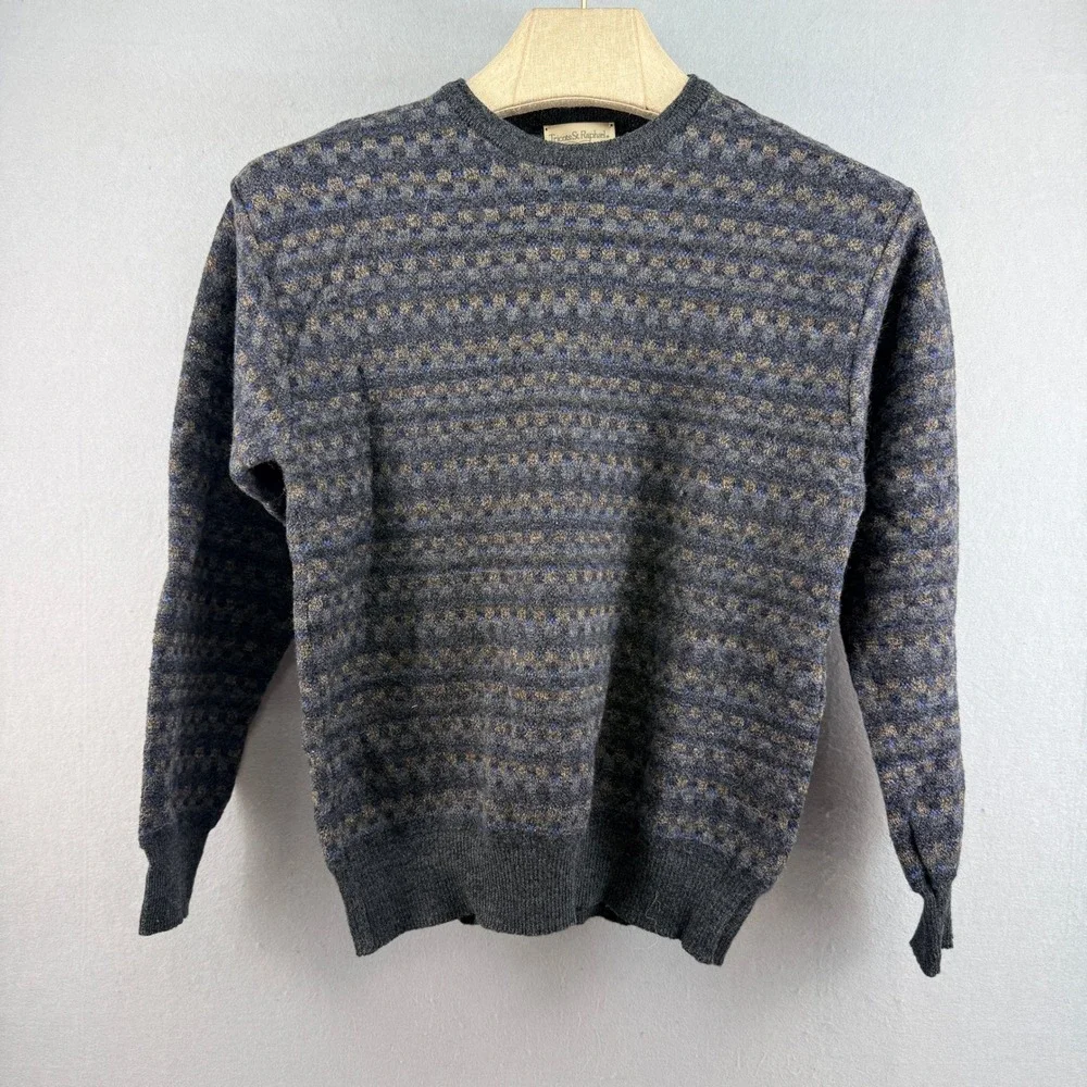 Vintage Tricots St Raphael Merino Wool Sweater Large (Med) Uruguay 80s Geometric